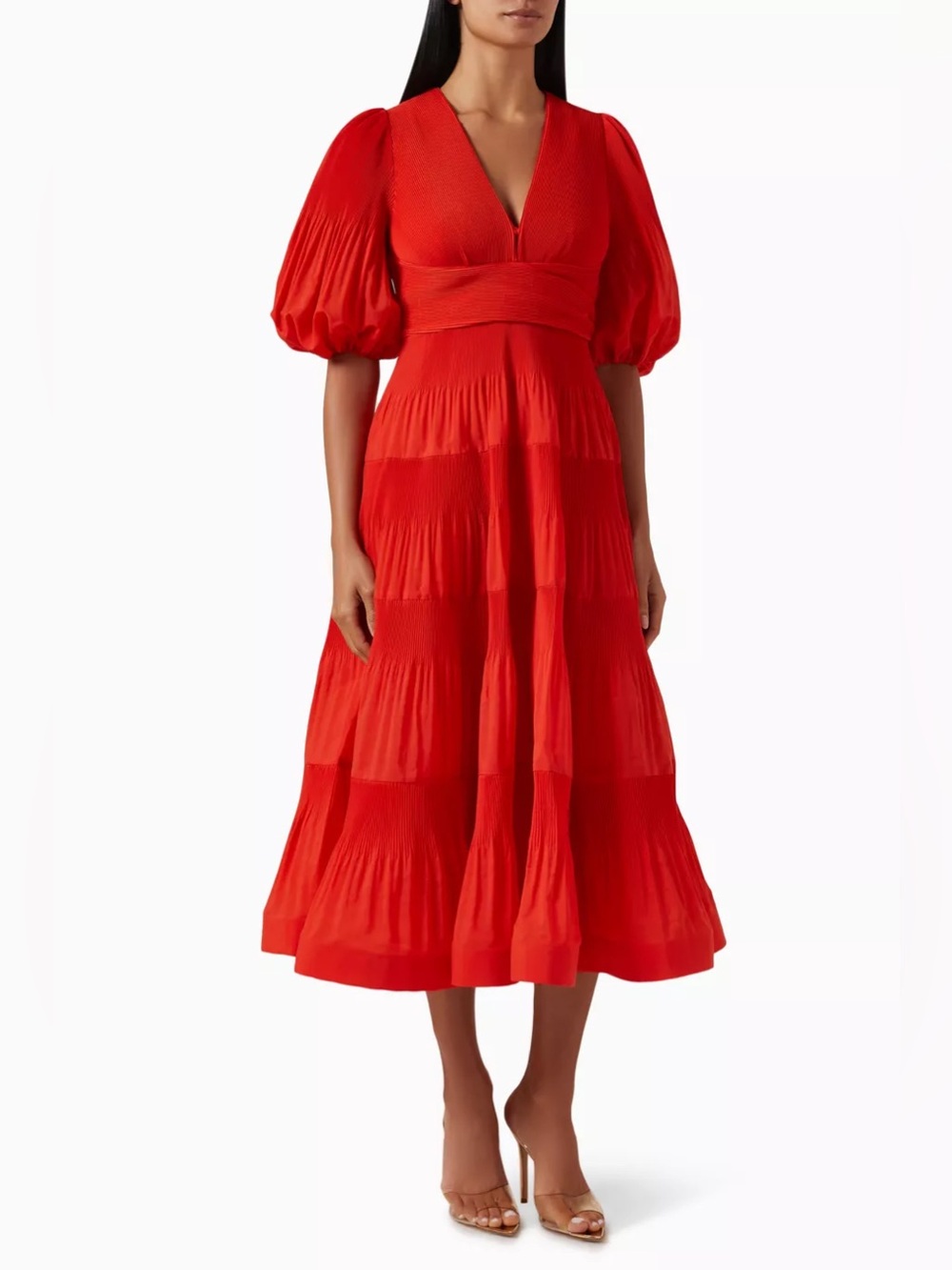 ZIMMERMANN Pleated Tiered Plisse- Taffeta Midi Dress